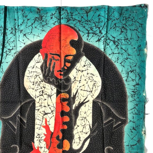 Balinese Batik Art Panel psychedelic tree hand head faces Bali Indonesia vintage - Picture 4 of 10